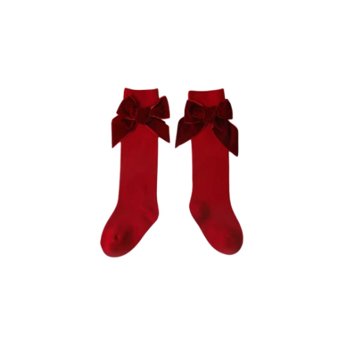 Calcetas altas guindas moño velvet