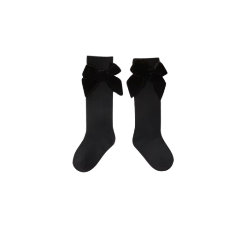 Calcetas altas negras moño velvet