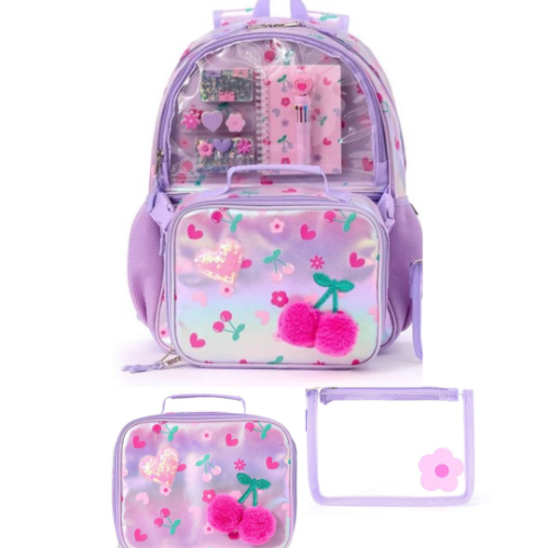 Mochila lila cerezas
